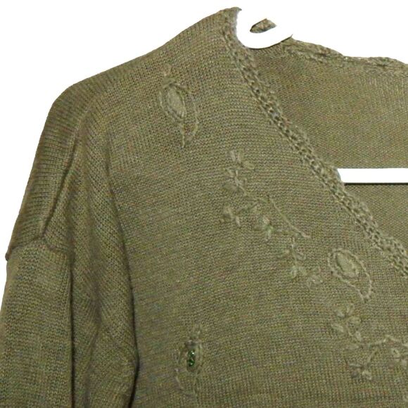 KATHIE LEE women's small thin olive green button front cardigan sweater - Picture 3 of 11